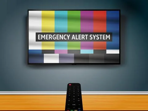 Emergency alert system notification on smart tv screen. Remote control is p.. Stock Illustration