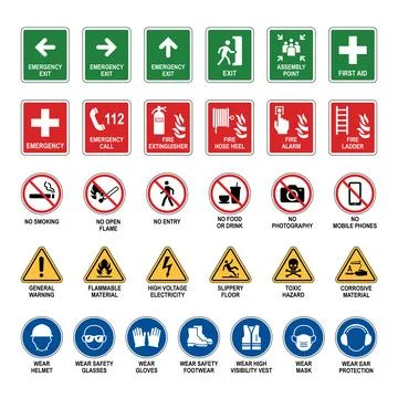 Emergency and Safety Sign Icon Set Flat Collection Stock Illustration