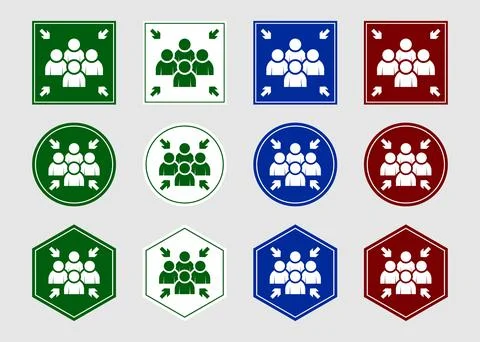 Emergency Assembly Point Sign on set. Safety Evacuation Meeting Area Symbol Stock Illustration