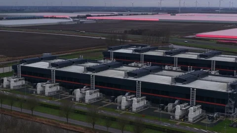 Emergency Backup Generators at Data Center Middenmeer Aerial View Stock Footage 324882734