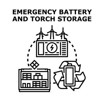 Emergency battery and flashlight storage for power outage preparedness Stock Illustration
