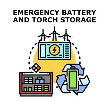 Emergency battery and flashlight storage for power outage preparedness Stock Illustration