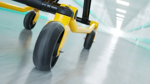 Emergency bed moving fast through a hospital corridor. Looping animation. 4KHD Stock Footage 119990381