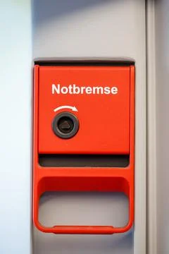 Emergency Brake Switch with Text on a Train 库存照片