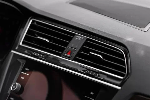Emergency button in car, hazard light. Close up of car emergency button Stock Photos