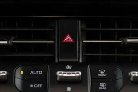 Emergency button in car, hazard light. Close up of car emergency button Foto stock