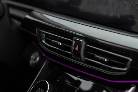 Emergency button in car, hazard light. Close up of car emergency button Stock Photos