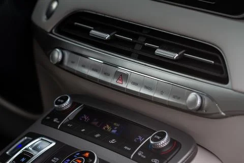 Emergency button in car, hazard light. Close up of car emergency button Stock Photos