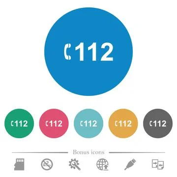 Emergency call 112 flat round icons Illustrazione stock