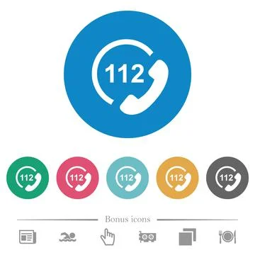 Emergency call 112 flat round icons 스톡 일러스트