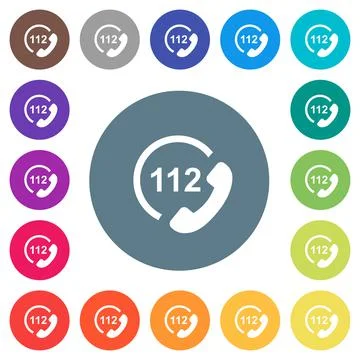 Emergency call 112 flat white icons on round color backgrounds Stock Illustration