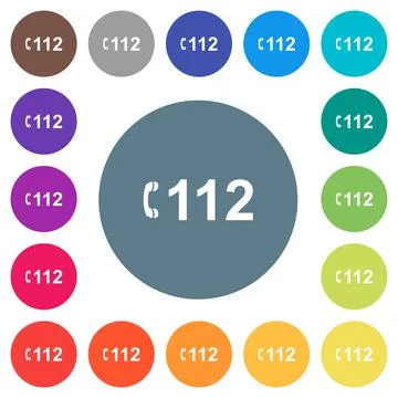 Emergency call 112 flat white icons on round color backgrounds Illustrazione stock