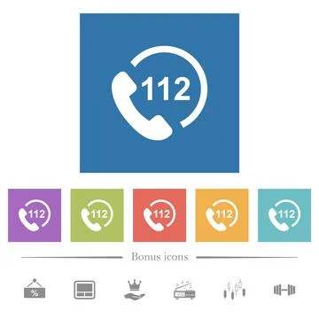 Emergency call 112 flat white icons in square backgrounds イラスト素材