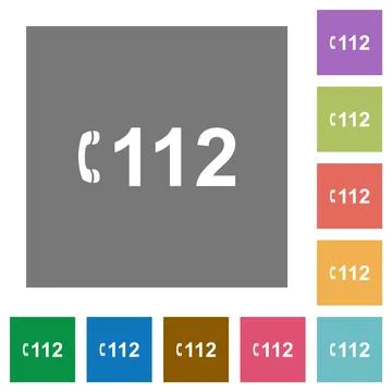 Emergency call 112 square flat icons Illustrazione stock