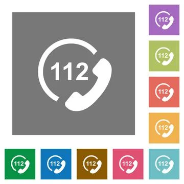 Emergency call 112 square flat icons Illustrazione stock