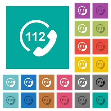 Emergency call 112 square flat multi colored icons Stock Illustration