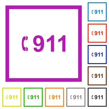 Emergency call 911 flat framed icons 스톡 일러스트