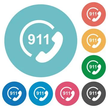 Emergency call 911 flat round icons Stock Illustration