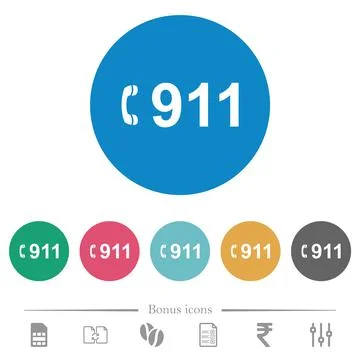 Emergency call 911 flat round icons Stock Illustration