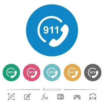 Emergency call 911 flat round icons Illustrazione stock