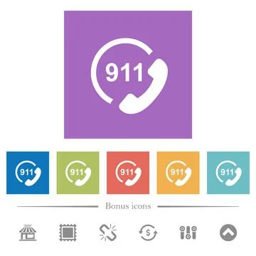 Emergency call 911 flat white icons in square backgrounds Illustrazione stock