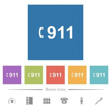 Emergency call 911 flat white icons in square backgrounds 스톡 일러스트
