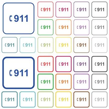 Emergency call 911 outlined flat color icons Illustrazione stock