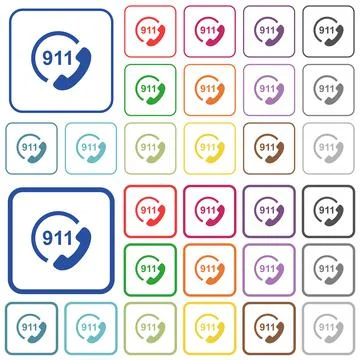 Emergency call 911 outlined flat color icons イラスト素材