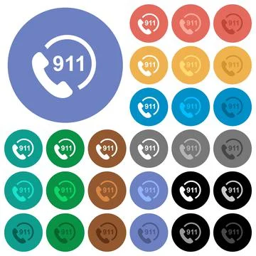Emergency call 911 round flat multi colored icons イラスト素材