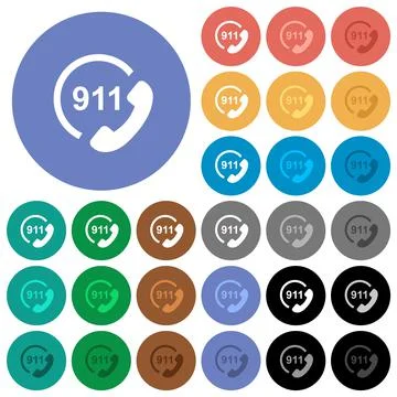 Emergency call 911 round flat multi colored icons Stock Illustration