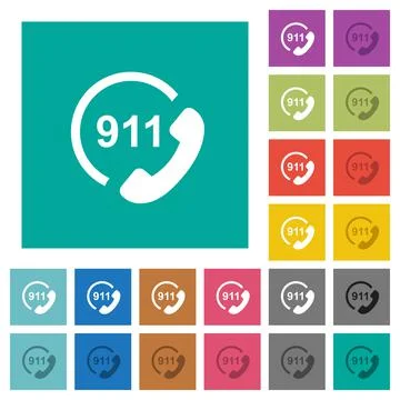Emergency call 911 square flat multi colored icons イラスト素材