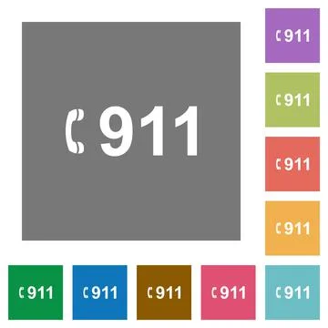 Emergency call 911 square flat icons Illustrazione stock