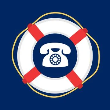 Emergency call and hotline for help and aid - telephone and lifebuoy Ilustración de archivo