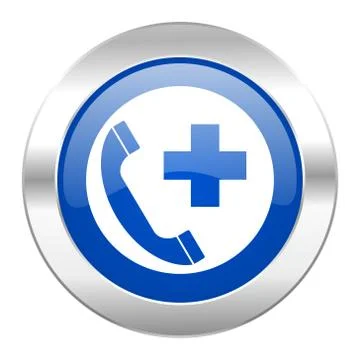 Emergency call blue circle chrome web icon isolated. Stock Illustration