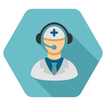 Emergency Call Center Flat Hexagon Icon with Long Shadow 스톡 일러스트