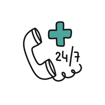 Emergency call doodle icon, vector illustration Stock Illustration
