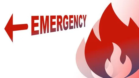 Emergency call for help with fire warning in a public place during daytime hours Stock Illustration