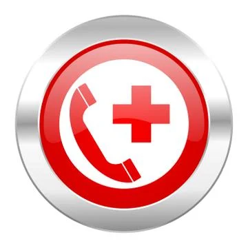 Emergency call red circle chrome web icon isolated. Stock Illustration