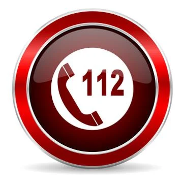 Emergency call red circle glossy web icon, round button with metallic border Stock Illustration
