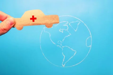 Emergency car on the world map Stock Photos