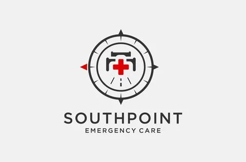 Emergency care logo design with compass and hospital element. Stock Illustration