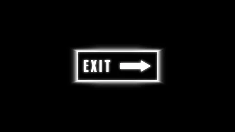 Emergency caution exit signs trace white vector path borders over dark back.. Stock Footage 340998654