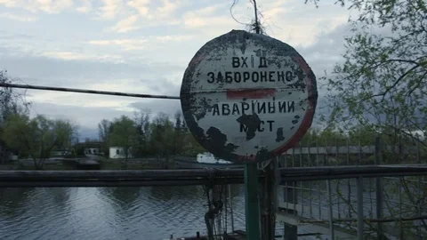 Emergency Dangerous Cities. Damaged Bridge, River Pripyat. no Entrance. 스톡 동영상 71703432