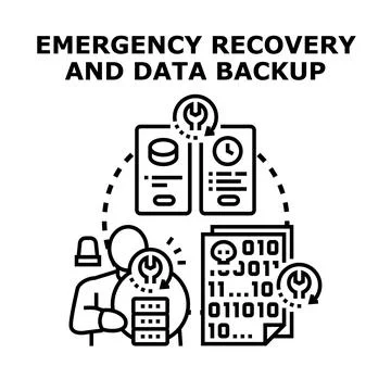 Emergency data recovery and backup operations concept Stock Illustration