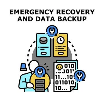 Emergency data recovery and backup operations concept Stock Illustration