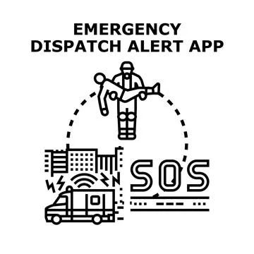 Emergency dispatch alert app communicating crisis aid Stock Illustration