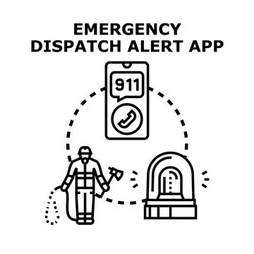 Emergency dispatch alert app connecting rescue services Stock Illustration
