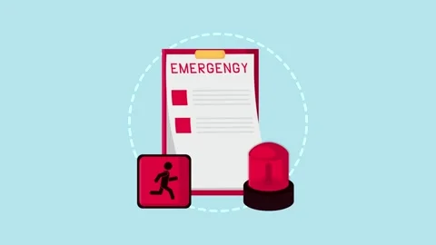 Emergency document with a red siren light and an exit sign, dynamic motion .. Stock Footage 339273044