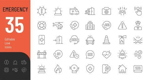 Emergency Editable Icons Set. Stock Illustration