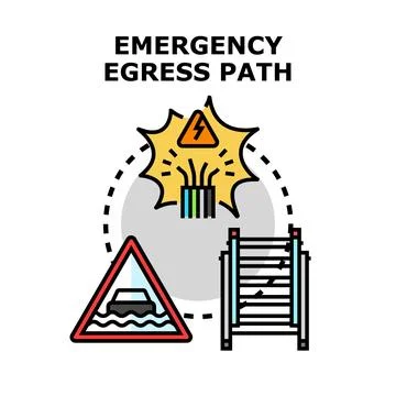 Emergency egress path concept with danger signs Иллюстрация